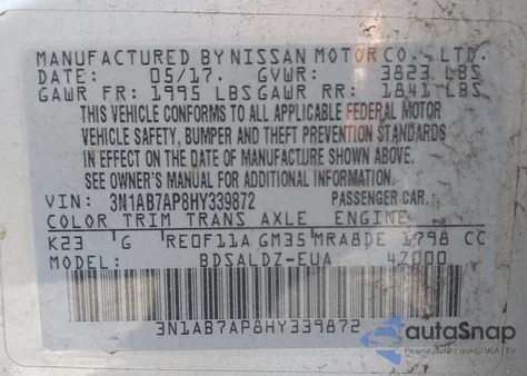 2017 Nissan Sentra Sv from USA, damaged, VIN 3N1AB7AP8HY339872